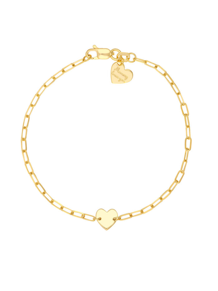 Kid's Paper Clip Chain Bracelet with Heart - 14K Yellow Gold - by Dazyle
