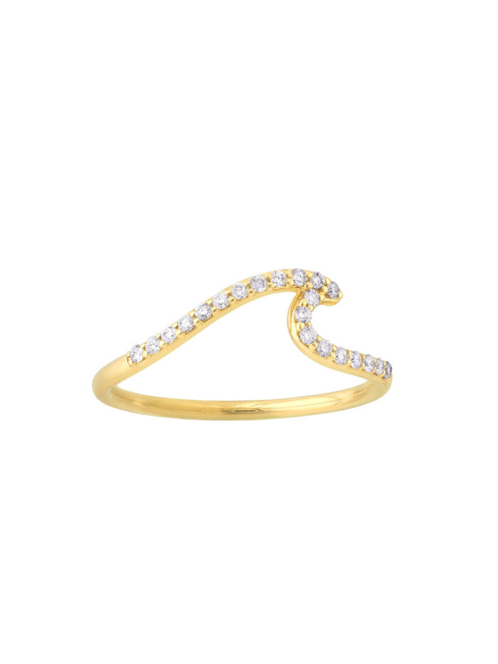 Diamond Wave Ring - 14K Yellow Gold - by Dazyle