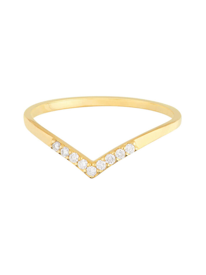 Diamond Chevron Ring 14K Yellow Gold - Sizes 6 7 8 - by Dazyle
