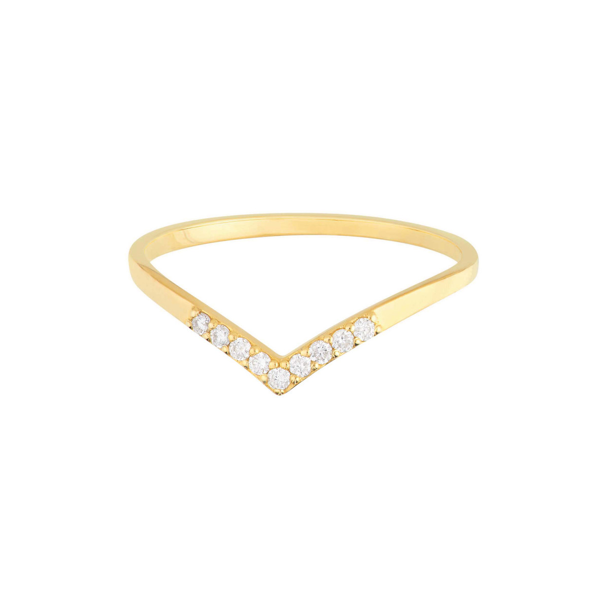 Diamond Chevron Ring 14K Yellow Gold - Sizes 6 7 8 - by Dazyle