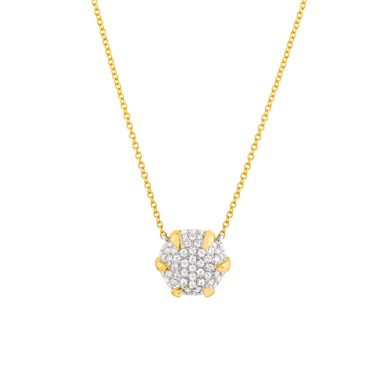 Diamond Pave Round Pendant Necklace 14K Yellow & White Gold 3/8tcw Cable Chain - 14K Yellow & White Gold 18 Inches - by Dazyle