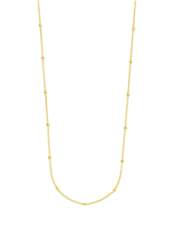 Long & Lovely D/C Bead Station Necklace - 14K Yellow Gold 36-inch - by Dazyle
