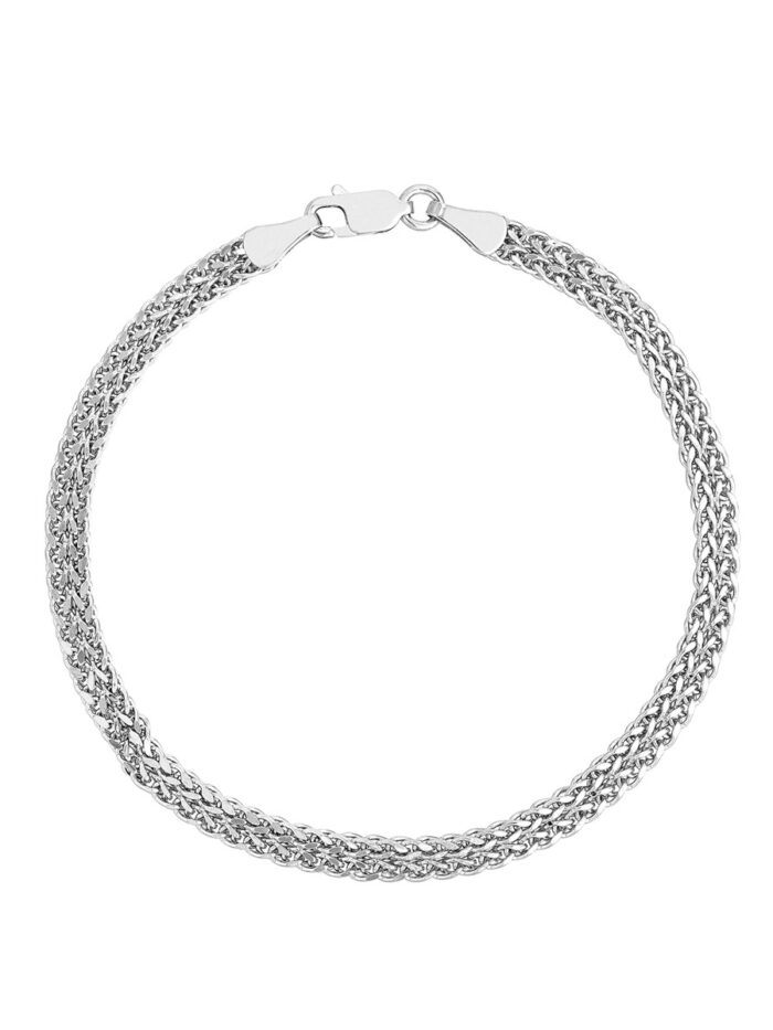 Two-Row Wheat Chain Bracelet - Link Bracelet - 14K White Gold - 7.5 inches - by Dazyle