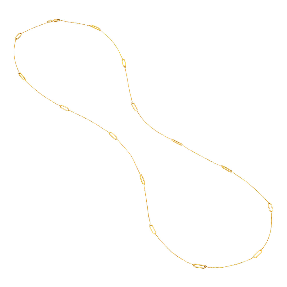 Long-Link Station Necklace - 14K Yellow Gold Diamond Cut Lobster Closure - 36 Inches - by Dazyle - Image 4