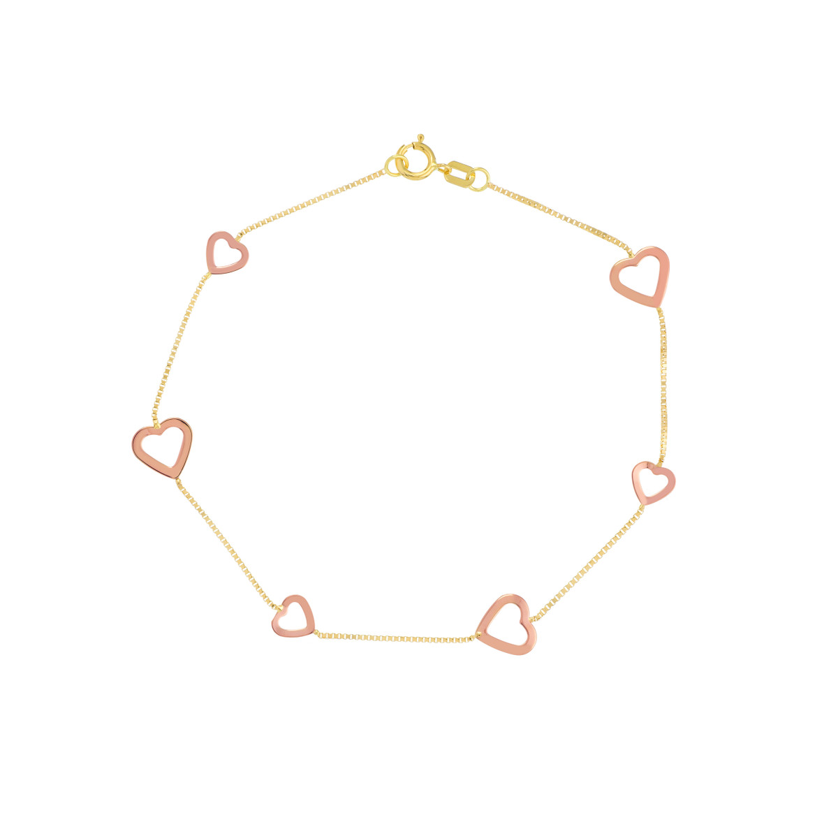 Two-Tone Open Heart Bracelet - 14K Rose & Yellow Gold - 7.5 Inch - by Dazyle