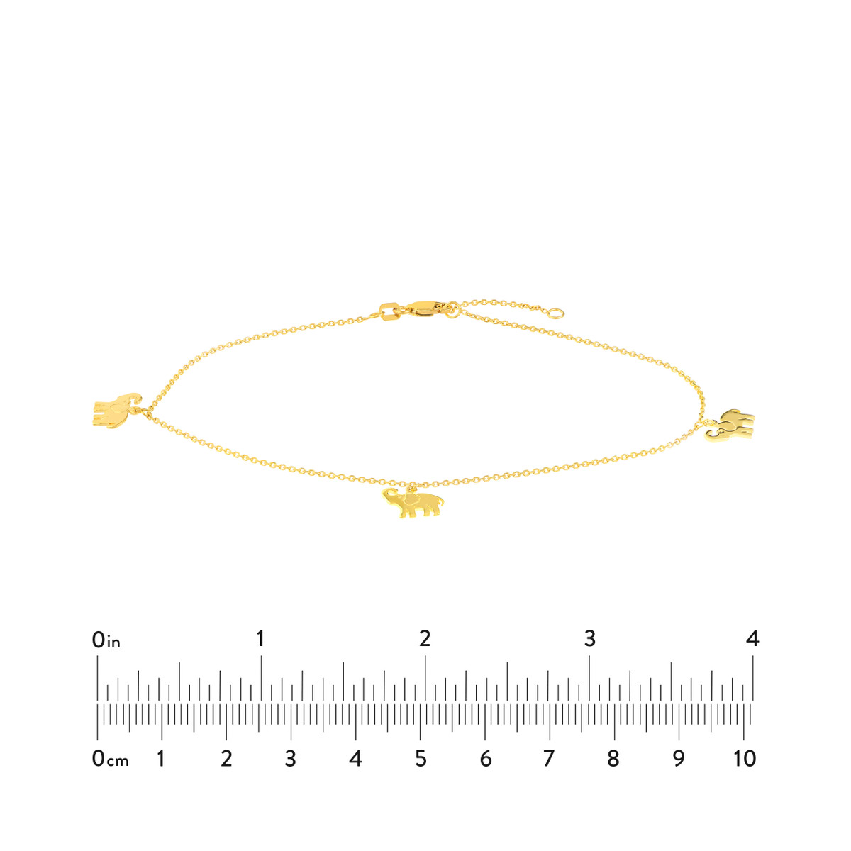 Elephant Trio Adjustable Anklet - 14K Yellow Gold 9 to 10 Inches - by Dazyle - Image 5