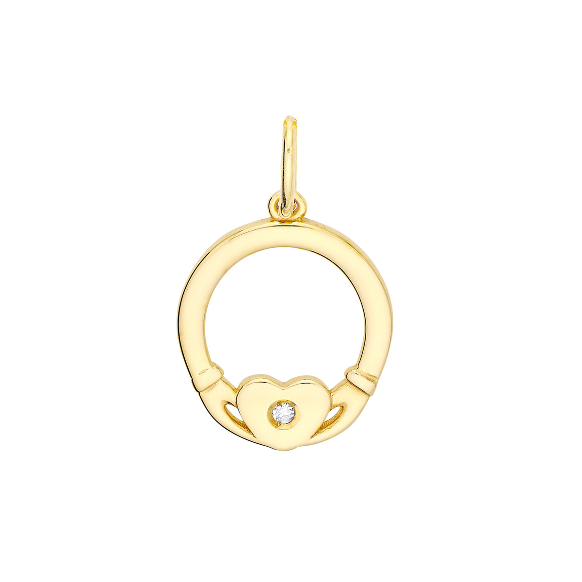 Mini Claddagh Charm with 1pt Diamond - 14K Yellow Gold - by Dazyle