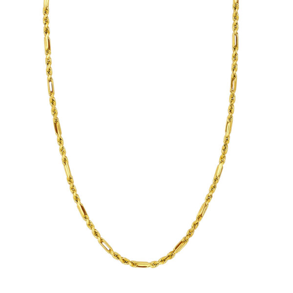 Figaro Chain Necklace 14K Yellow Gold - 4mm Width, 18 Inch - by Dazyle