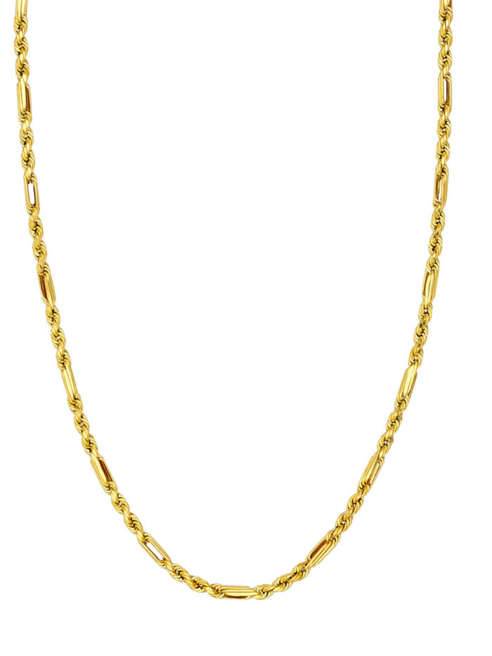 Figaro Chain Necklace 14K Yellow Gold - 4mm Width, 18 Inch - by Dazyle
