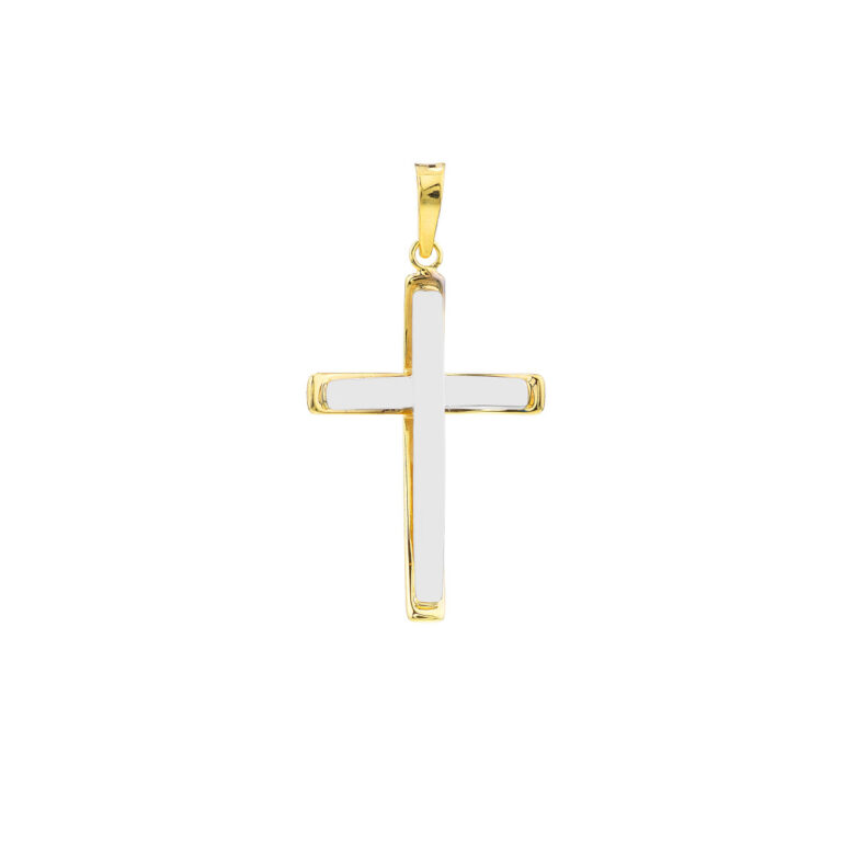 Two-Tone Reversible Cross Pendant - 14K Yellow & White Gold - by Dazyle