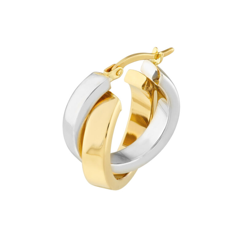 Two-Tone Criss-Cross Hoop Earrings - 15mm - 14K Yellow & White Gold - by Dazyle - Image 3