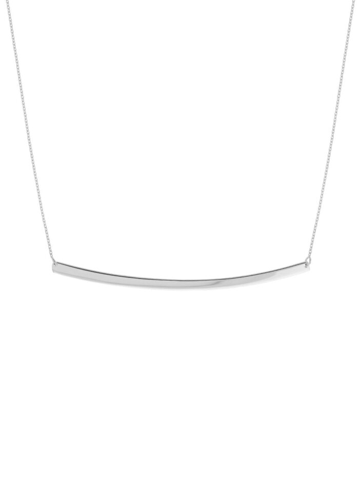 Thin Curved Bar Necklace - 14K White Gold - Adjustable - Cable Chain - by Dazyle