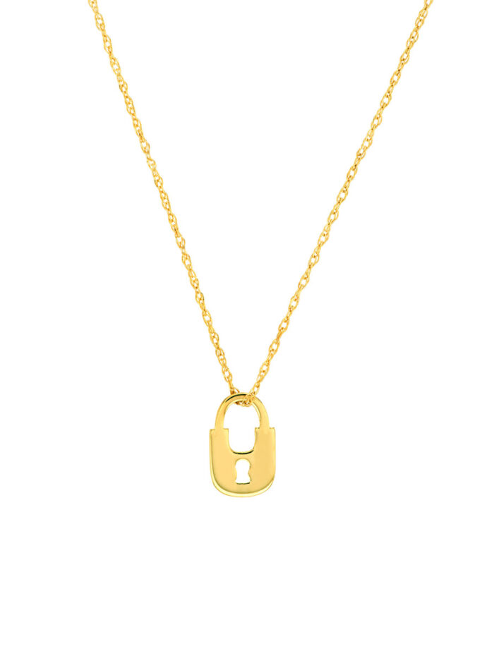 14K Yellow Gold Mini Lock Adjustable Necklace - 18 Inches - by Dazyle