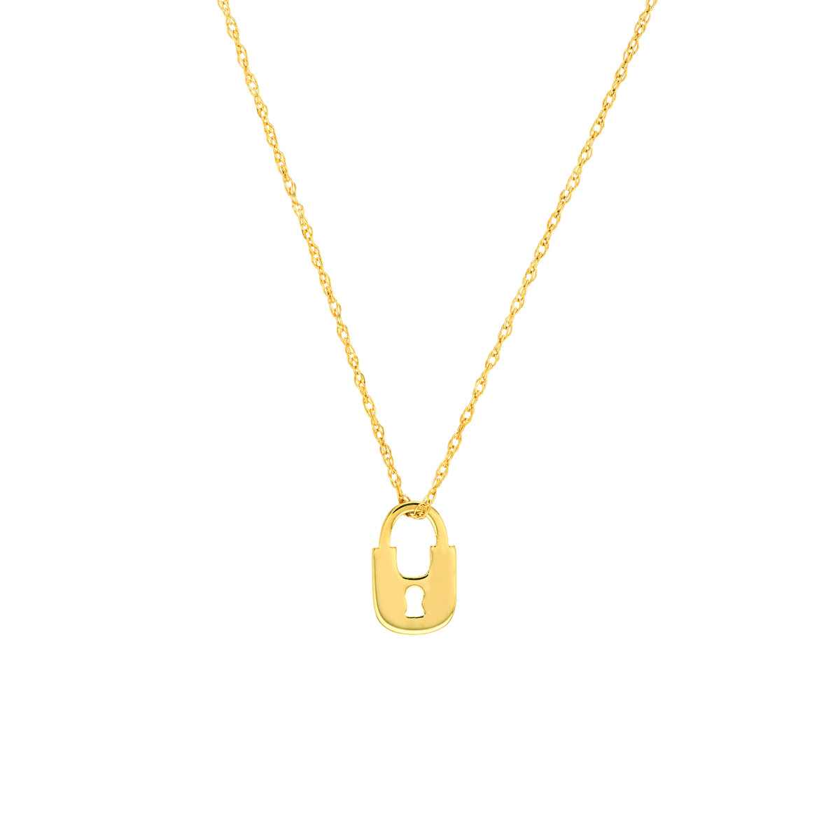 14K Yellow Gold Mini Lock Adjustable Necklace - 18 Inches - by Dazyle
