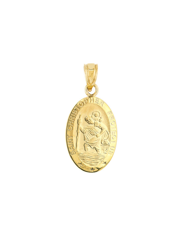 St. Christopher Medal Pendant - 14K Yellow Gold - by Dazyle