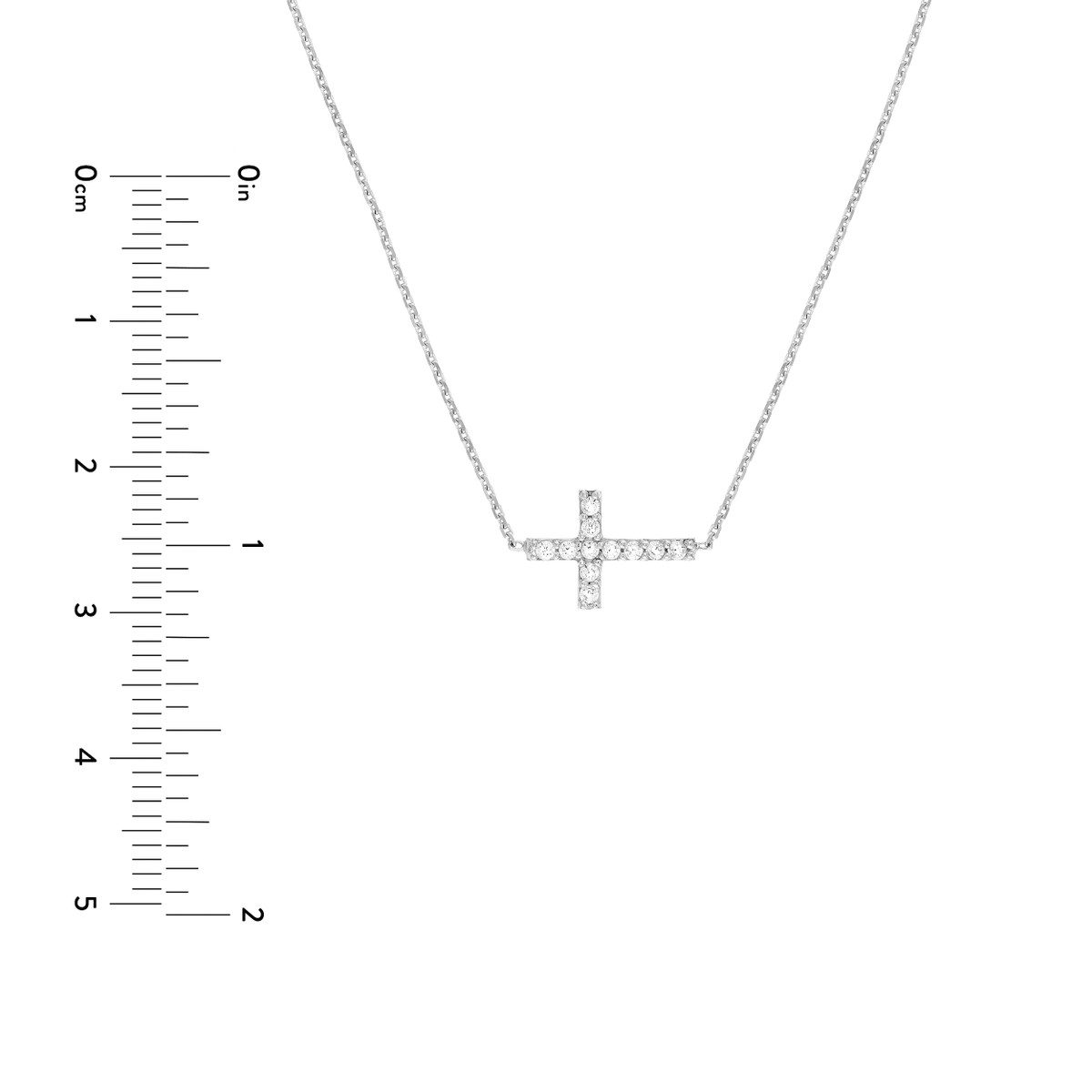 Adjustable 14K White Gold Sideways CZ Cross Necklace - 18 inch - by Dazyle - Image 5