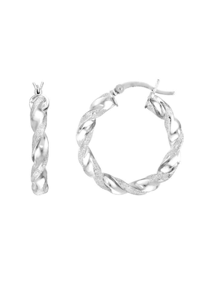 Satin Twist Sterling Silver Hoop Earrings - Sterling Silver - 25mm - by Dazyle