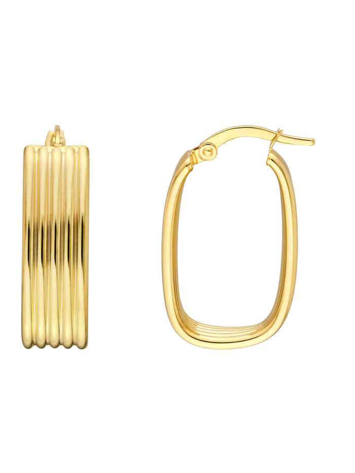 14K Yellow Gold Polished Oval Hoops Hinge Closure - Earrings - by Dazyle