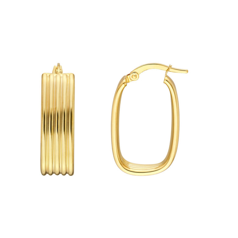 14K Yellow Gold Polished Oval Hoops Hinge Closure - Earrings - by Dazyle