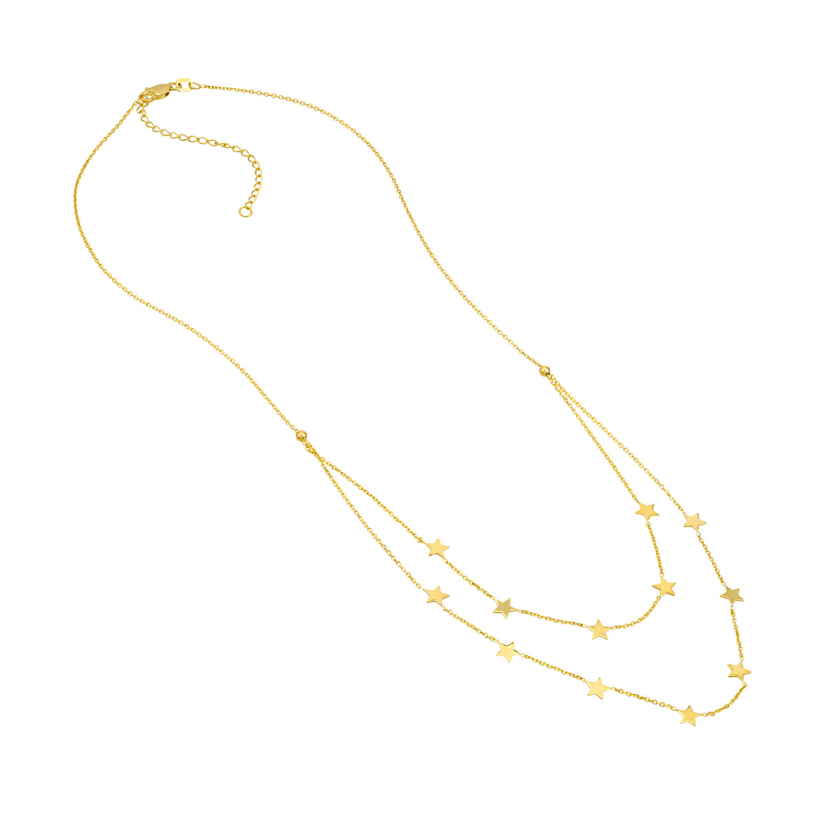 Double Strand Star Station Adjustable Necklace - 14K Yellow Gold 16-18 Inch - by Dazyle - Image 3