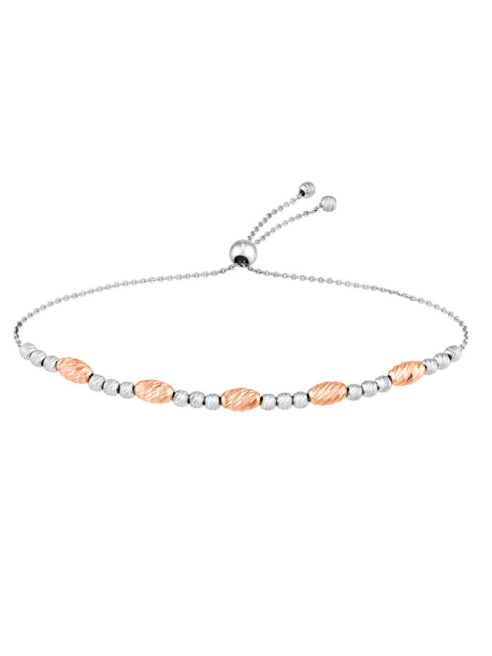 Diamond-Cut Beads Bolo Bracelet | Adjustable | Sterling Silver | White and Rose Gold Plated - by Dazyle