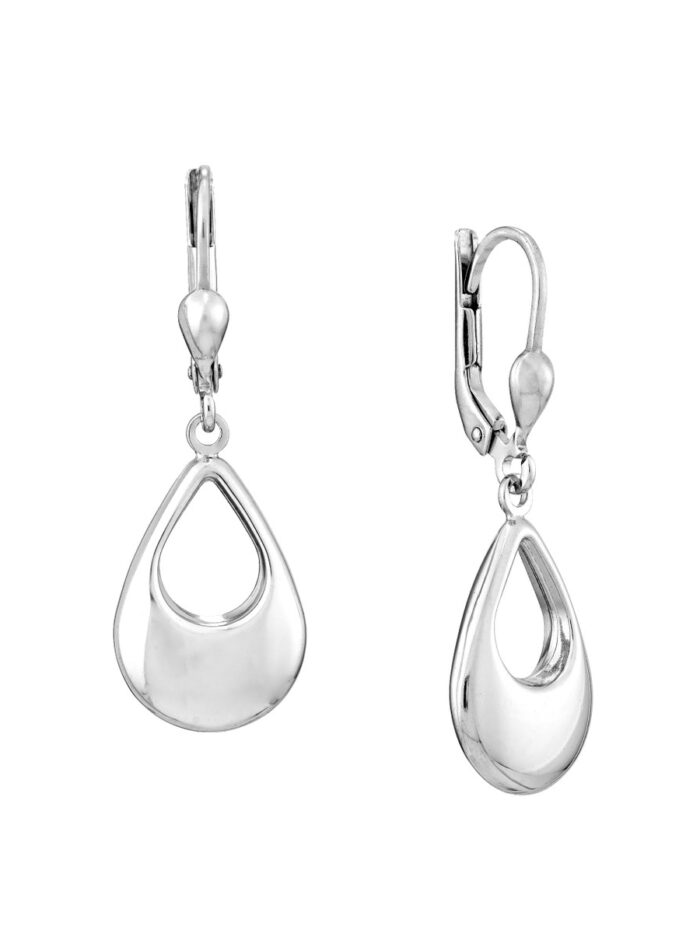 Plated Sterling Silver Open Teardrop Dangle Earrings - Sterling Silver