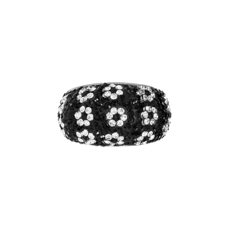 Crystal Flower Dome Ring - Sterling Silver - by Dazyle