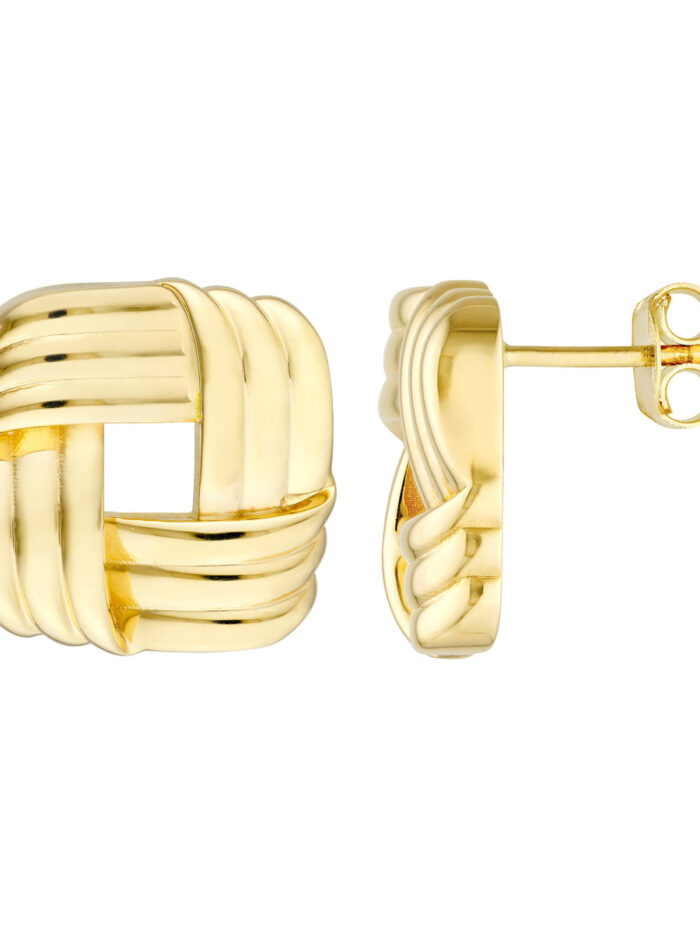 Squared Triple Weave Earrings - 14K Yellow Gold - - by Dazyle
