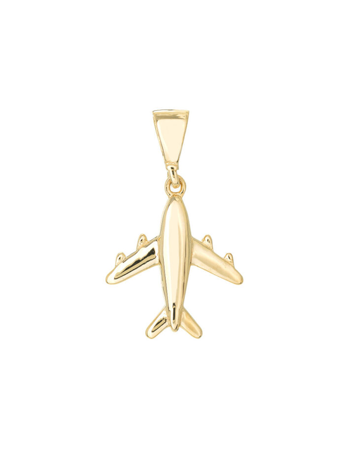 Mini Airplane Pendant Charm Travel Inspired - 14K Yellow Gold - by Dazyle