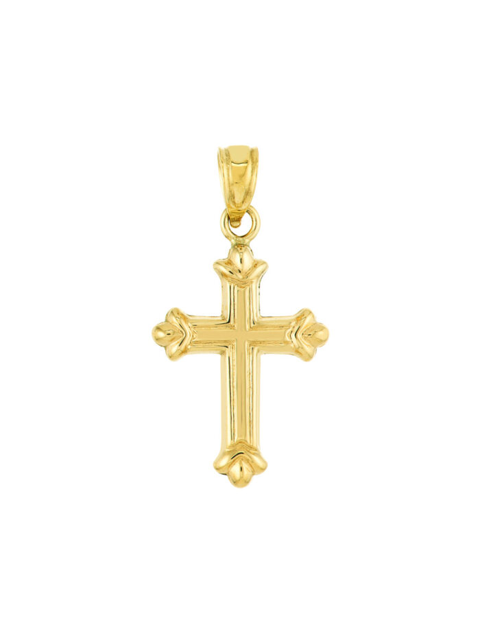 Small Fleur Cross Pendant - 14K Yellow Gold - by Dazyle