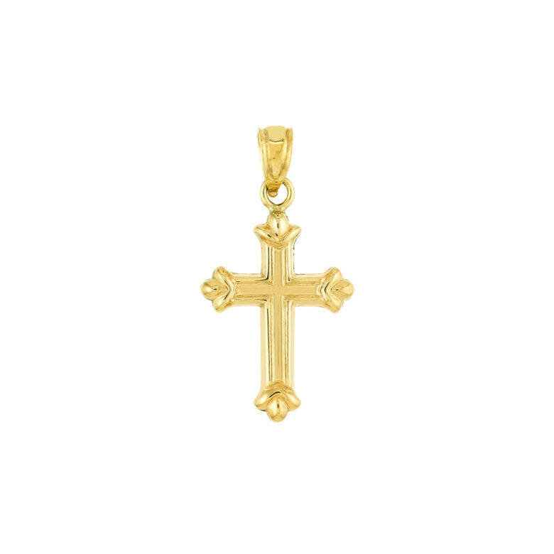Small Fleur Cross Pendant - 14K Yellow Gold - by Dazyle