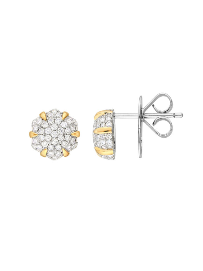 Diamond Pave Hexagon Stud Earrings - 14K Yellow & White Gold 1/2tcw Diamond - by Dazyle