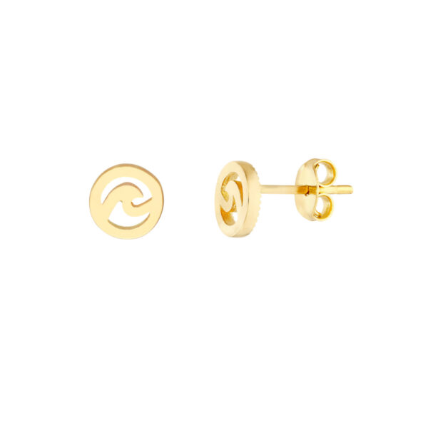 Wave Cutout Micro Stud Earrings - 14K Yellow Gold - by Dazyle