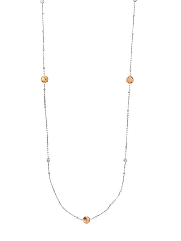 Sterling Silver With Rose Gold 36-inch Length CZ Bezel Station Necklace - Sterling Silver With Rose Gold 36-inch - by Dazyle