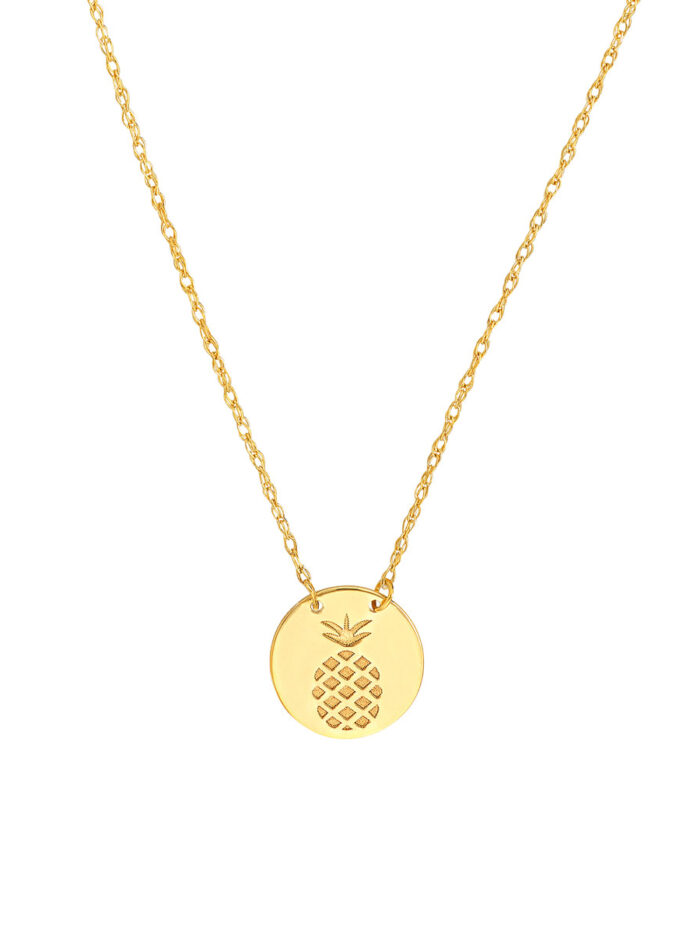 Pineapple Disc Necklace - 14K Yellow Gold Adjustable - by Dazyle