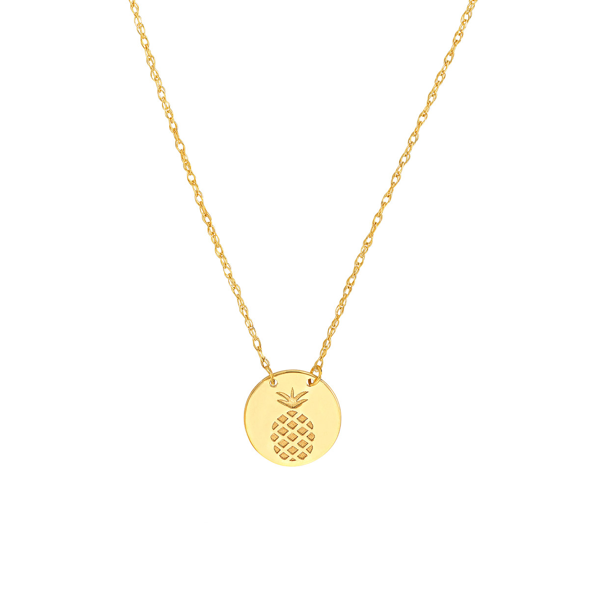 Pineapple Disc Necklace - 14K Yellow Gold Adjustable - by Dazyle