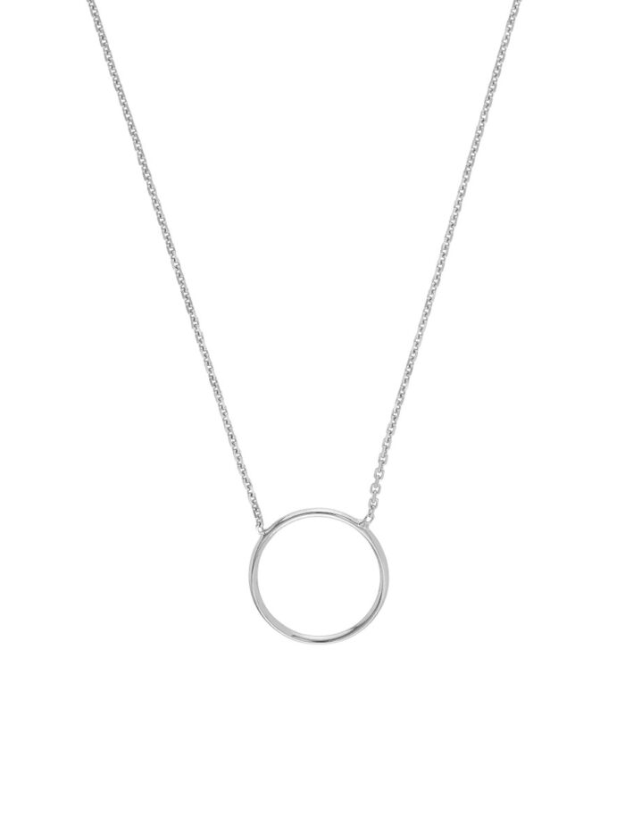 Open Wire Circle Adjustable Necklace in 14K White Gold - 16-18 Inch Box Chain - by Dazyle