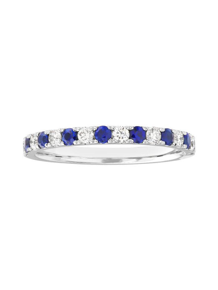 Sapphire & Diamond Stackable Band 14K White Gold Wedding Band Ring - 14K White Gold Size 4.0 - by Dazyle