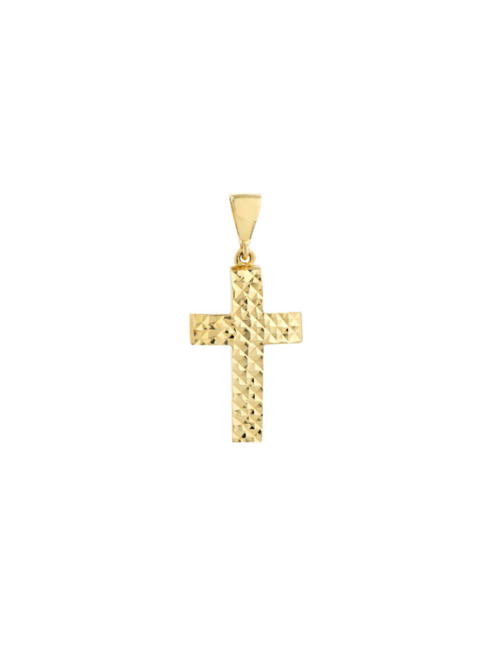 14K Yellow Gold Full Diamond Cut 3D Cross Pendant - Charm - Bail Closure - by Dazyle
