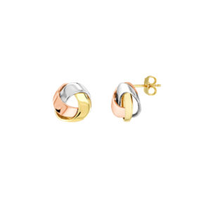 Tri-Color Flat Love Knot Stud Earrings 14K Three Tone Gold - by Dazyle