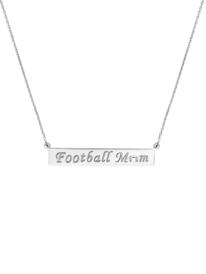 Plated Sterling Silver Football Mom Bar Necklace - Adjustable 18-Inch - by Dazyle