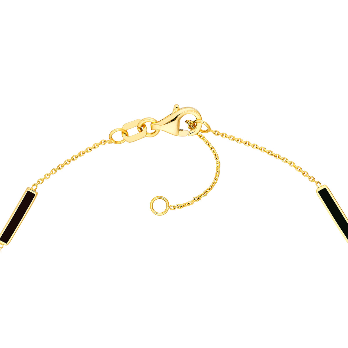 Black Enamel Alternating Bar Bracelet 14K Yellow Gold Adjustable Cable Chain Bracelet - 14K Yellow Gold - 7.25 Inch - by Dazyle - Image 4