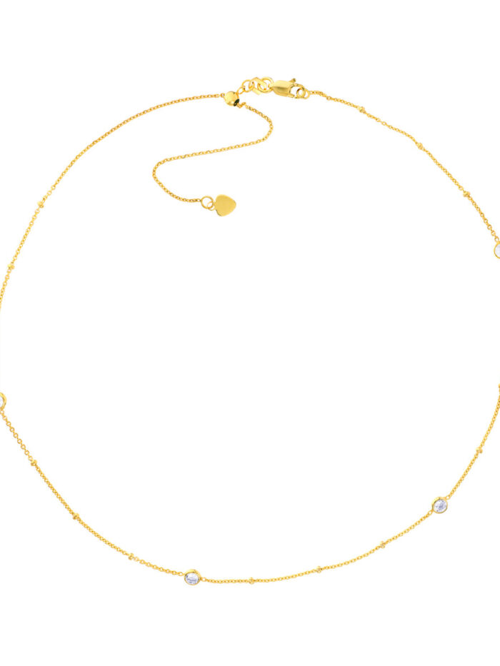 CZ Bezels Saturn Chain Adjustable Choker - 14K Yellow Gold (16 inches) - by Dazyle