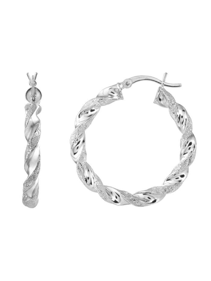 Sterling Silver Twisted Rhodium Hoop Earrings - Sterling Silver - by Dazyle