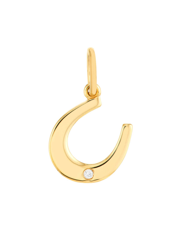 Horseshoe Charm with 1pt Diamond - 14K Yellow Gold - by Dazyle