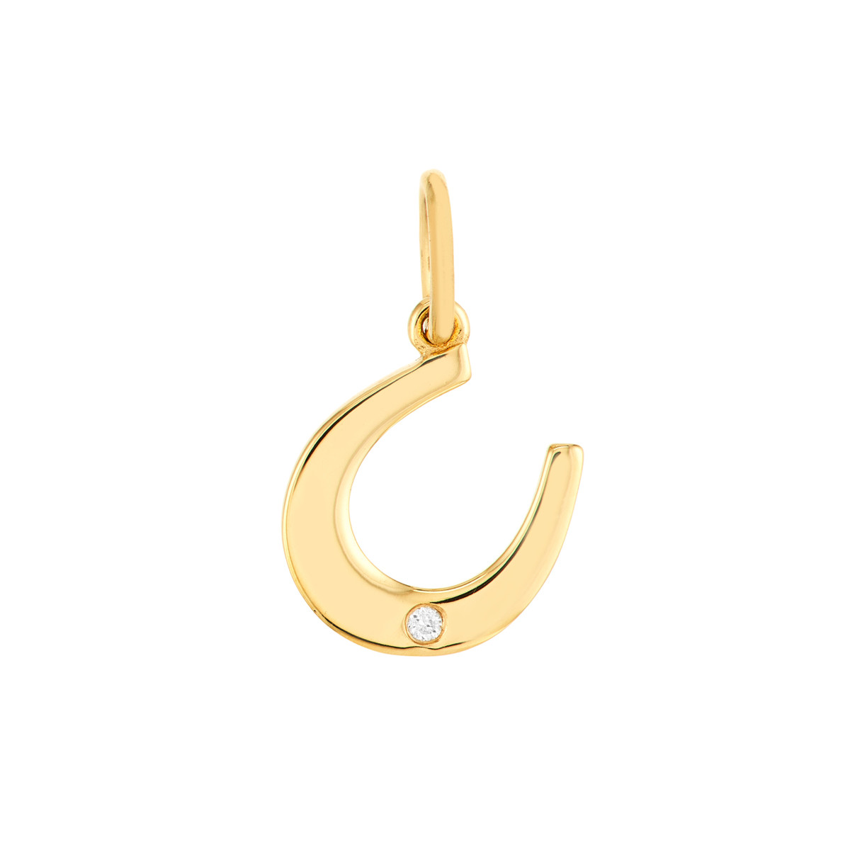 Horseshoe Charm with 1pt Diamond - 14K Yellow Gold - by Dazyle