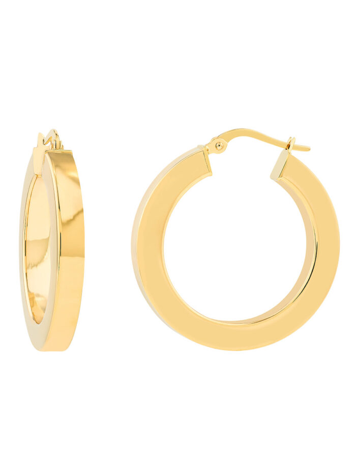 20mm Round Square Tube Hoop Earrings - 14K Yellow Gold - by Dazyle