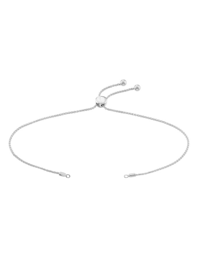 14K White Gold Round Wheat Chain Build Your Own Bolo Bracelet - by Dazyle