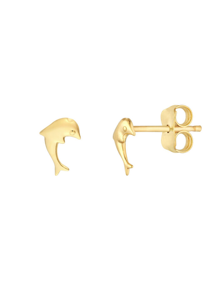 Dolphin Stud Earrings | 14K Yellow Gold | Dainty - by Dazyle