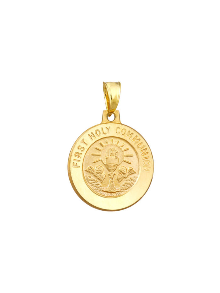 Communion Medal Charm Pendant - 14K Yellow Gold - by Dazyle